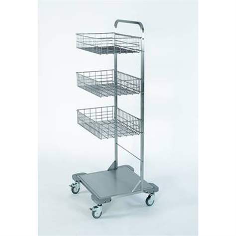 Fahrbare Gitterkorbständer aus Edelstahl, 3 Körbe, HxBxT: 1440x830x550 mm