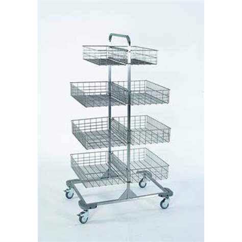 Fahrbare Gitterkorbständer aus Edelstahl, 2x4 Körbe, HxBxT: 1440x830x550 mm