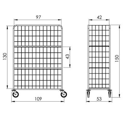 Manipulační vozík drátěný se 2 přestavitelnými policemi, v x d x š: 1500x530x1090 mm - obrázek2