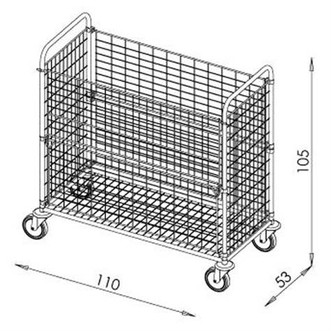 Manipulační vozík drátěný s jednou sklopnou stěnou, v x d x š: 1050x530x1100mm - obrázek3