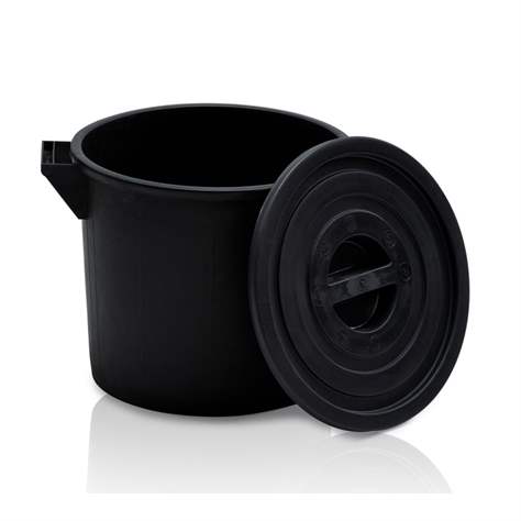 Rundbehälter mit Deckel, Volumen 35 l, aus Polyethylen, schwarz
