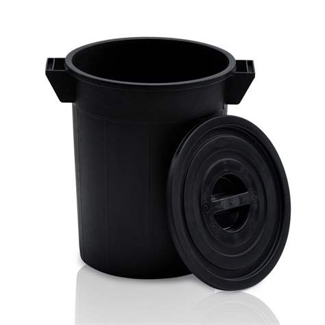Rundbehälter mit Deckel, Volumen 50 l, aus Polyethylen, schwarz