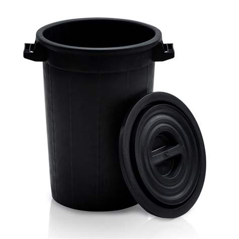 Rundbehälter mit Deckel, Volumen 75 l, aus Polyethylen, schwarz