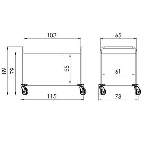 Cărucior cu polițe din oțel inoxidabil, profesional, 2 polițe, HxLxl: 890x730x1150 mm - imagine2