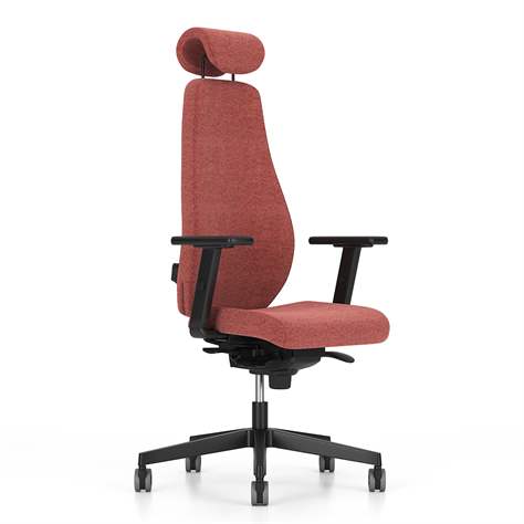Bürodrehstuhl BJARG mit Kopfstütze, hohe Rückenlehne, Synchronmechanik, Stoffbezug RIVET, Farbe rot - Nowy Styl Group