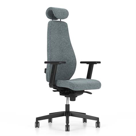 Bürodrehstuhl BJARG mit Kopfstütze, hohe Rückenlehne, Synchronmechanik, Stoffbezug RIVET, Farbe Lichtgrau - Nowy Styl Group