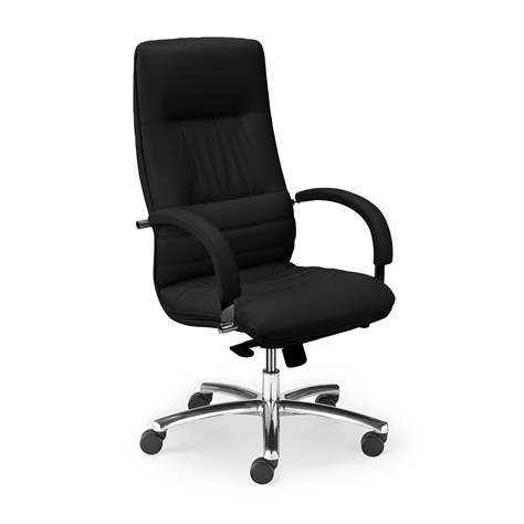 Manager-Sessel LINEA, mit Armlehnen, Stahlgestell verchromt, Weichlederbezug - Schwarz - Nowy Styl Group