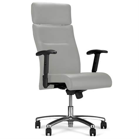 Manager-Sessel NEO-LUX mit Armlehnen, Stahlgestell verchromt, Weichlederbezug - Lichtgrau - Nowy Styl Group