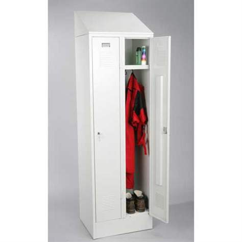 Schrägdachaufsatz für Garderobenschrank, Breite 600 mm, Grau RAL7035 - Kovos Verneřice - Bild3