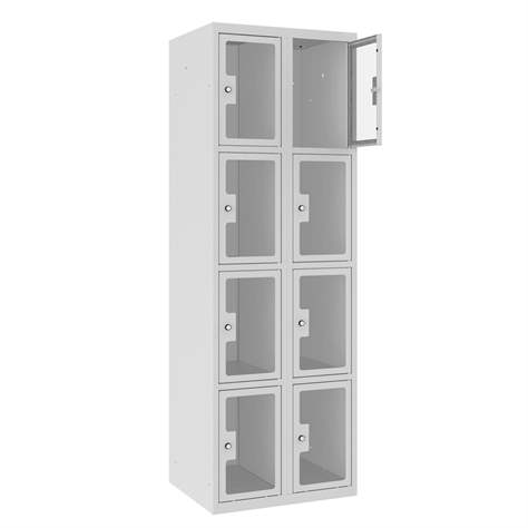 Fachschrank mit verglasten Türen, 2x4 Fächer, HxBxT: 1800x600x500 mm, Farbe Grau RAL7035 - Malow