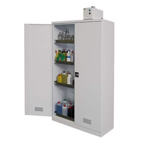 Chemikalienschrank mit Lüftunganschluss, H x B x T: 1970 x 1200 x 530 mm, Grau, Bodenwanne, ohne Fachboden - Malow