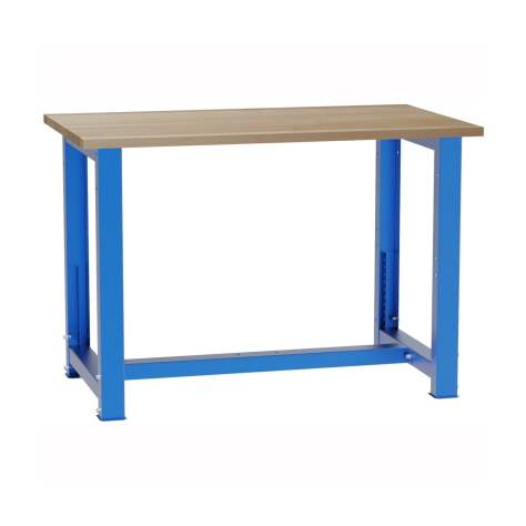 Banc de lucru atelier cu reglare pe înălțime LxlxH 1200x700x827-1027 mm Kovona, traversă inferior, albastru RAL5012 - Kovona Lysa nad Labem