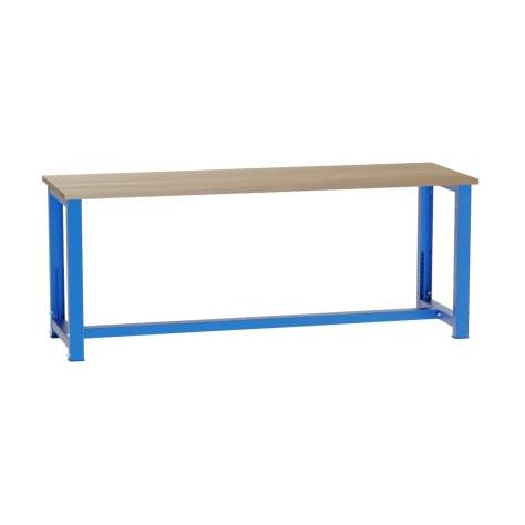 Banc de lucru atelier cu reglare pe înălțime LxlxH 2100x700x827-1027 mm Kovona, traversă inferior, albastru RAL5012 - Kovona Lysa nad Labem