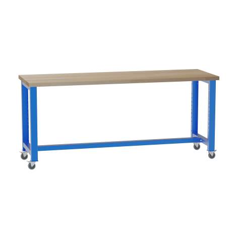 Werkbank, fahrbar (4 Räder mit Bremse), BxTxH: 2100x700x928 mm, untere Querverbindung, blau RAL5012 - Kovona Lysa nad Labem
