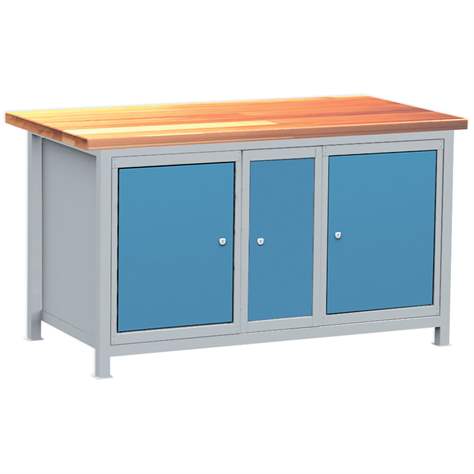 Professionelle Werkbank, 3 Schränke, Buchen-Arbeitsplatte, 1500x750 mm - Kovos Verneřice