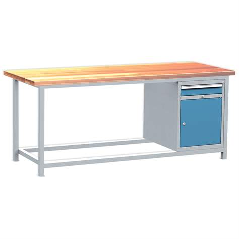 Professionelle Werkbank, 1 Schrank, 1 Schublade, Buchen-Arbeitsplatte, 2000x750 mm - Kovos Verneřice