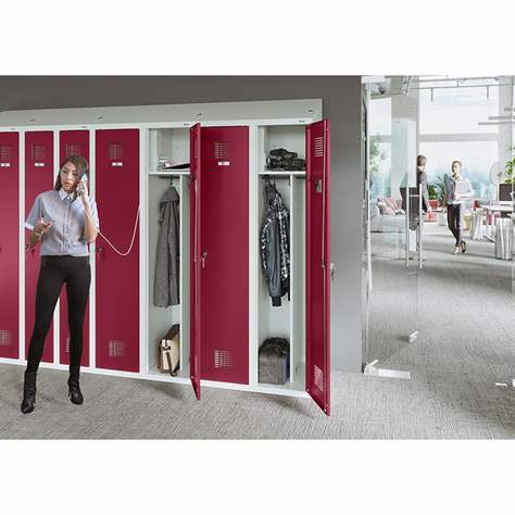 Garderobenschrank zur Aufladung von elektronischen Geräten, 3 x 300 mm, 230V SCHUKO, Fuß-Gestell, Türfarbe Blau RAL5012 - Malow - Bild2