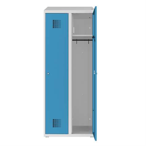Garderobenschrank zur Aufladung von elektronischen Geräten, 2 x 300 mm, 230V SCHUKO, Türfarbe Blau RAL5012 - Malow