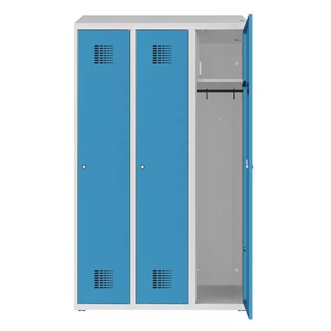 Garderobenschrank zur Aufladung von elektronischen Geräten, 3 x 300 mm, 230V SCHUKO, Türfarbe Blau RAL5012 - Malow