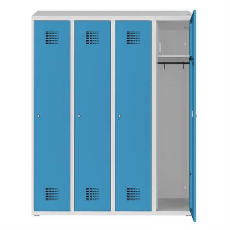 Garderobenschrank zur Aufladung von elektronischen Geräten, 4 x 300 mm, 230V SCHUKO, Türfarbe Blau RAL5012 - Malow