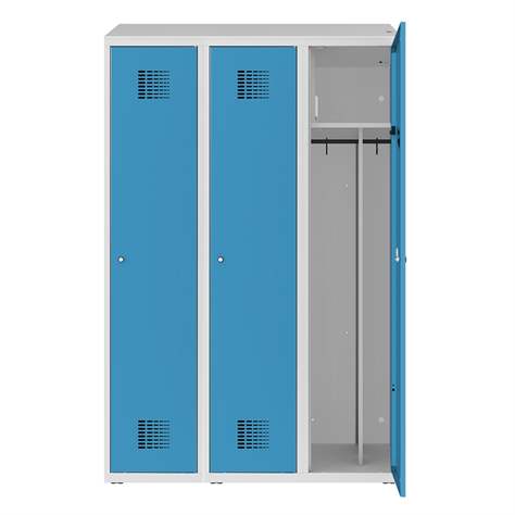 Garderobenschrank zur Aufladung von elektronischen Geräten, 3 x 400 mm, 230V SCHUKO, Türfarbe Blau RAL5012 - Malow