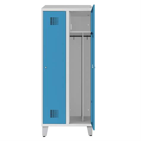 Dulap pentru vestiar cu posibilitate de încărcare a dispozitivelor electronice, cu picioare, 2 x 400 mm, 230V SCHUKO, uși albastru RAL5012 - Malow