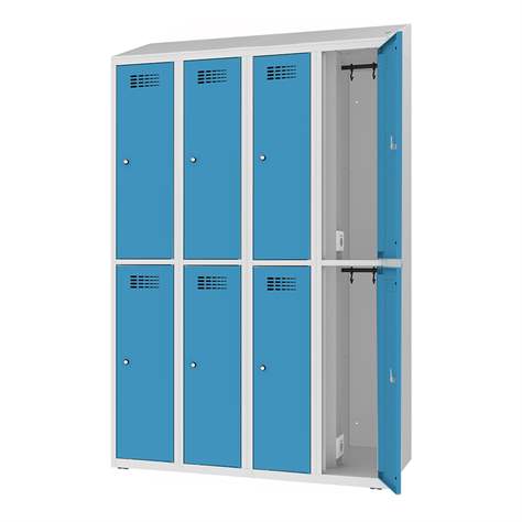 Ladeschrank mit 8 Schließfächern, 230V SCHUKO, HxBxT: 1800x1200x500 mm, Türfarbe Blau RAL5012 - Malow