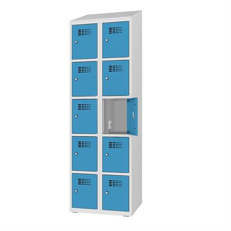Ladeschrank mit 10 Schließfächern, 230V SCHUKO, HxBxT: 1800x600x500 mm, Türfarbe Blau RAL5012 - Malow