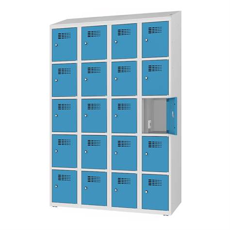 Ladeschrank mit 20 Schließfächern, 230V SCHUKO, HxBxT: 1800x1200x500 mm, Türfarbe Blau RAL5012 - Malow