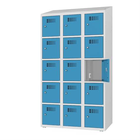 Ladeschrank mit 15 Schließfächern, 230V SCHUKO, HxBxT: 1800x1200x500 mm, Türfarbe Blau RAL5012 - Malow