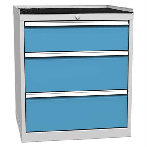 Schubladenschrank für Werkstatt, 3 x Schubladen, HxBxT: 840 x 720 x 700 mm, Farbe grau RAL7035/ blau RAL5012 - Kovos Verneřice