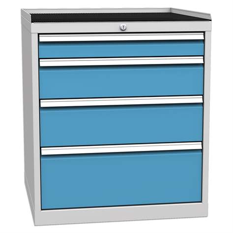 Schubladenschrank für Werkstatt, 4 x Schubladen, HxBxT: 840 x 720 x 700 mm, Farbe grau RAL7035/ blau RAL5012 - Kovos Verneřice