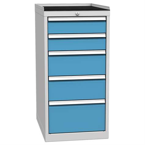 Schubladenschrank für Werkstatt, 5 x Schubladen, HxBxT: 1030 x 500 x 700 mm, Farbe grau RAL7035/ blau RAL5012 - Kovos Verneřice