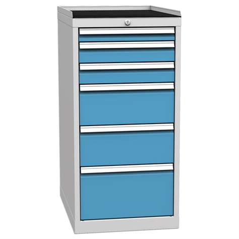 Schubladenschrank für Werkstatt, 6 x Schubladen, HxBxT: 1030 x 500 x 700 mm, Farbe grau RAL7035/ blau RAL5012 - Kovos Verneřice