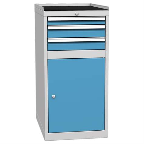 Schubladenschrank für Werkstatt, 1 x Schrank, 3 x Schubladen, HxBxT: 1030 x 500 x 700 mm, Farbe grau RAL7035/ blau RAL5012 - Kovos Verneřice