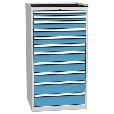 Schubladenschrank für Werkstatt, 11 x Schubladen, HxBxT: 1350 x 720 x 700 mm, Farbe grau RAL7035/ blau RAL5012 - Kovos Verneřice