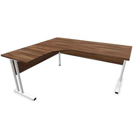 Büro-Schreibtisch 'L'-Form, Gestell 'C', weiß, Farbe Nussbaum, links, B: 1800 x 1600 mm - Nowy Styl Group