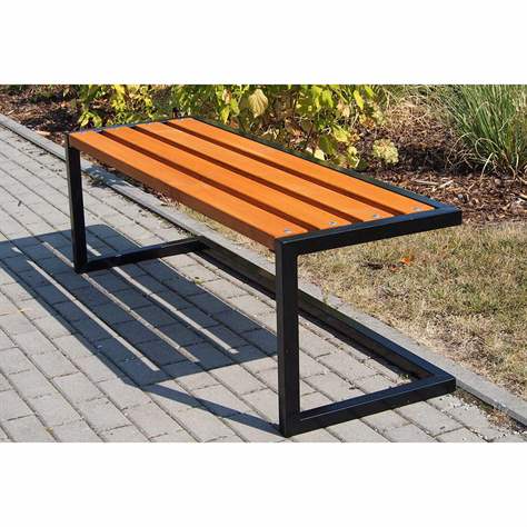 Parkbank London ohne Rückenlehne, Stahlkonstruktion mit Massivholzleisten Farbton Mahagon, Länge 1,58 m - Bild2