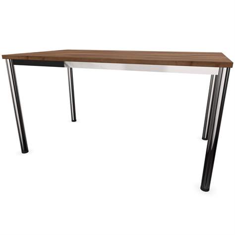 Büro-Schreibtisch, runde Tischbeine, glänzend, Farbe Nussbaum, B x T: 1400 x 800 mm - Nowy Styl Group