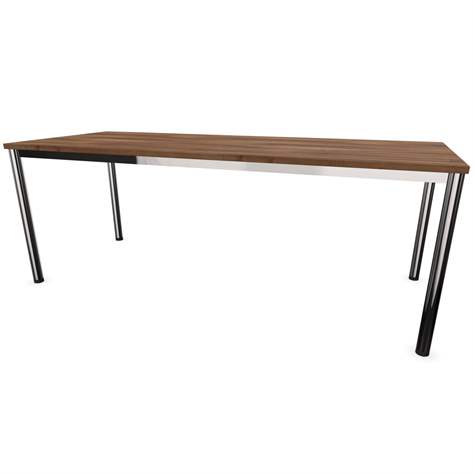 Büro-Schreibtisch, runde Tischbeine, glänzend, Farbe Nussbaum, B x T: 2000 x 800 mm - Nowy Styl Group