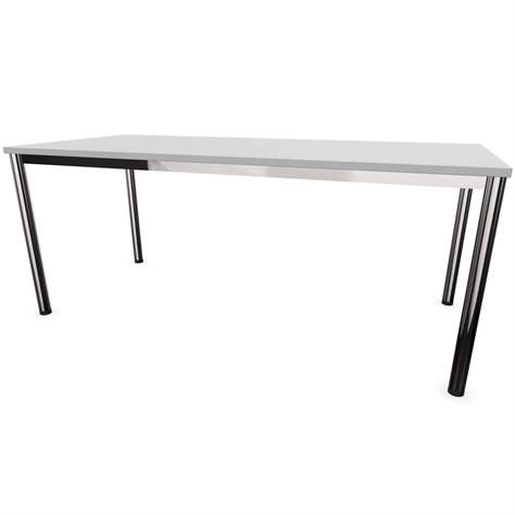 Büro-Schreibtisch, runde Tischbeine, glänzend, Farbe Lichtgrau, B x T: 1800 x 800 mm - Nowy Styl Group