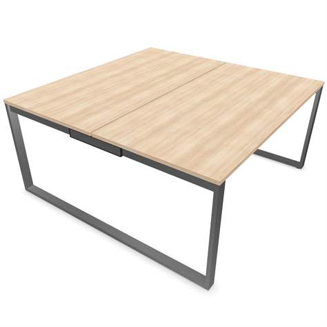 Büro-Schreibtisch SQart beidseitig, Gestell Weißaluminium (RAL9006), Arbeitsplatte Akazie, B x T: 1600 x 1600 mm - Nowy Styl Group