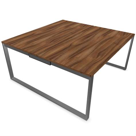 Büro-Schreibtisch SQart beidseitig, Gestell Weißaluminium (RAL9006), Arbeitsplatte Nussbaum, B x T: 1600 x 1600 mm - Nowy Styl Group