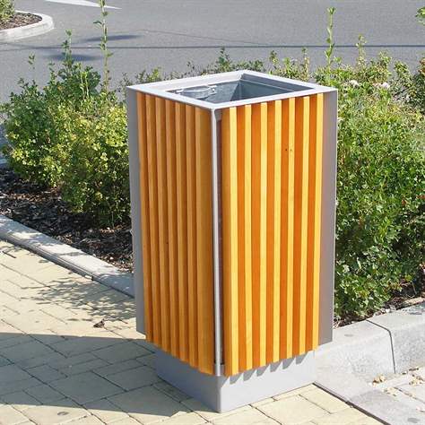 Abfallsammler, Holzlattenverkleidung Farbton Pinie,Volumen 65 l, Höhe 800 mm - Bild4