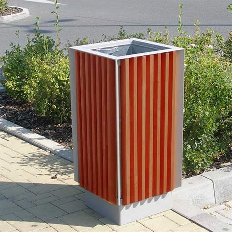 Abfallsammler, Holzlattenverkleidung Farbton Mahagon,Volumen 65 l, Höhe 800 mm - Bild3