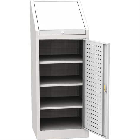 Příruční dílenská skříňka, v x š h: 1300 x 500 x 500 mm, 3 x police, barva šedá RAL7035/ šedá RAL7035 - Kovos Verneřice