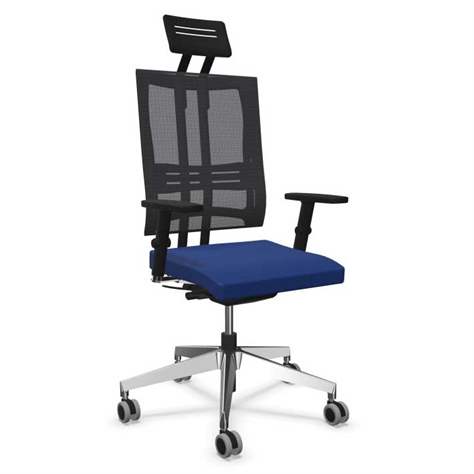 Moderner Bürostuhl @-MOTION mit Kopfstütze, Sitz-Bezugsmaterial Basic - Farbe blau, Stahlgestell verchromt - Nowy Styl Group