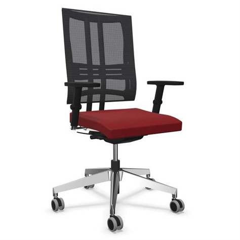 Moderner Bürostuhl @-MOTION mit Armlehnen, Sitz-Bezugsmaterial Basic - Farbe Rot, Stahlgestell verchromt - Nowy Styl Group