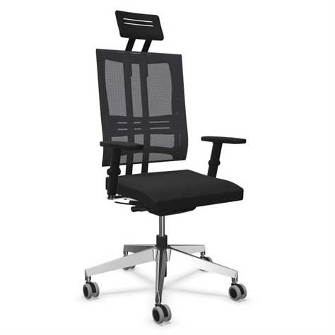 Moderner Bürostuhl @-MOTION mit Kopfstütze, Sitz-Bezugsmaterial Basic - Farbe Schwarz, Stahlgestell verchromt - Nowy Styl Group
