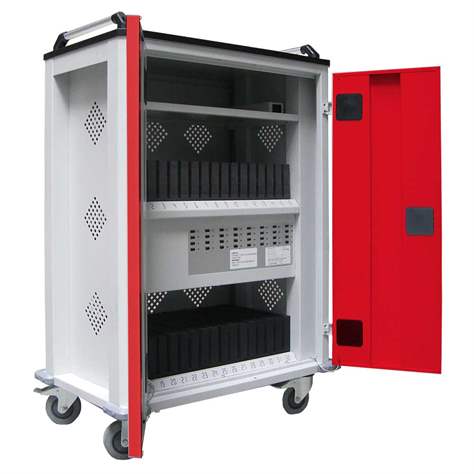 Tablet-Ladewagen, 32 Fächer, BxTxH: 730x440x1050 mm, Türfarbe Rot RAL3020 - Malow